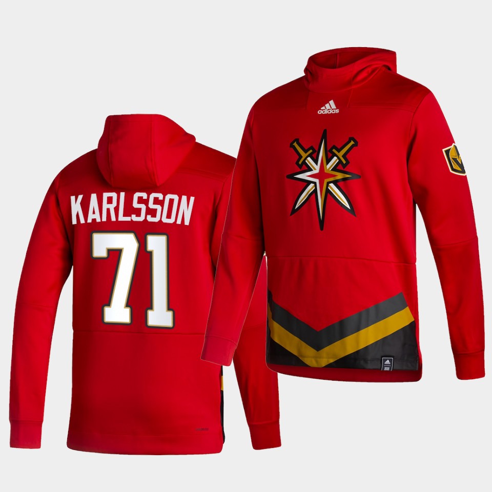 Men Vegas Golden Knights #71 Karlsson Red NHL 2021 Adidas Pullover Hoodie Jersey->brooklyn nets->NBA Jersey